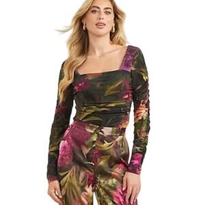 Marciano by GUESS Women's Wildwood Print Mesh Gathered Sandy Top in Purple Multi